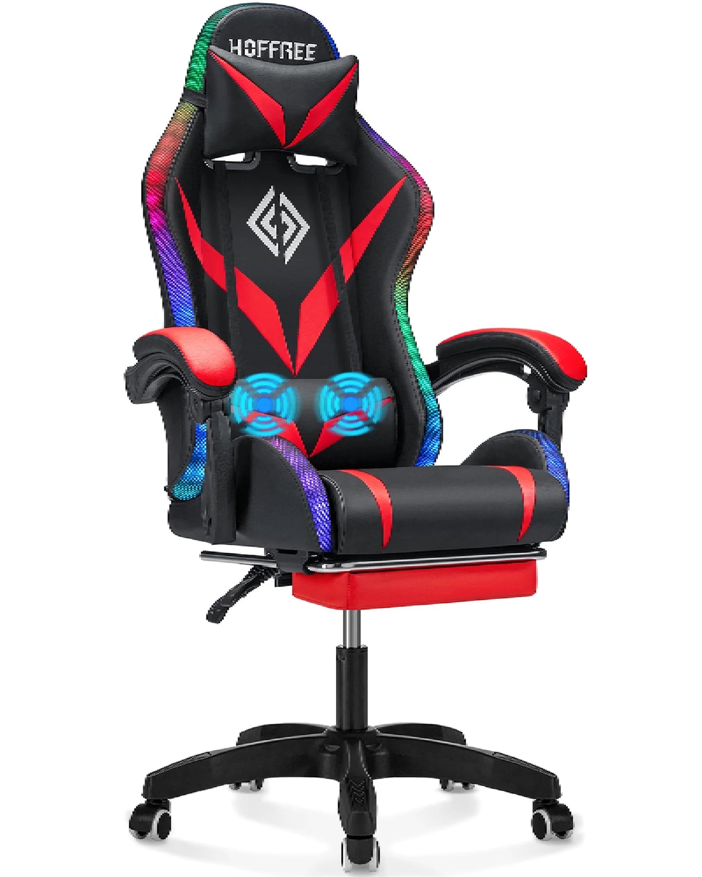 Gaming Chair with Massage and LED RGB Lights Ergonomic Computer Chair with Footrest High Back Video Game Chair with Adjustable Lumbar Support Linkage Armrest for Home Office