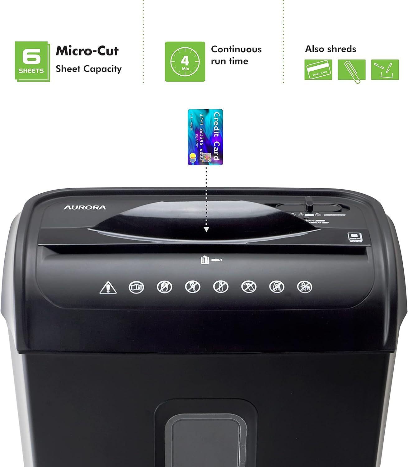 High-Security 6-Sheet Micro-Cut Paper Credit Card Shredder with 3.5-Gallon Wastebasket, 4-Minute Continuous Running Time, Security Level P-4