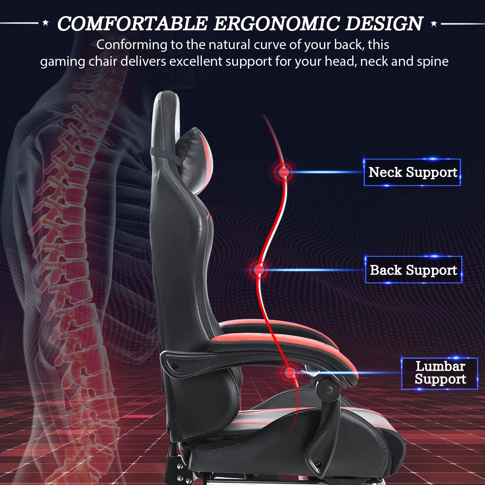 Gaming Chair with Massage and LED RGB Lights Ergonomic Computer Chair with Footrest High Back Video Game Chair with Adjustable Lumbar Support Linkage Armrest for Home Office