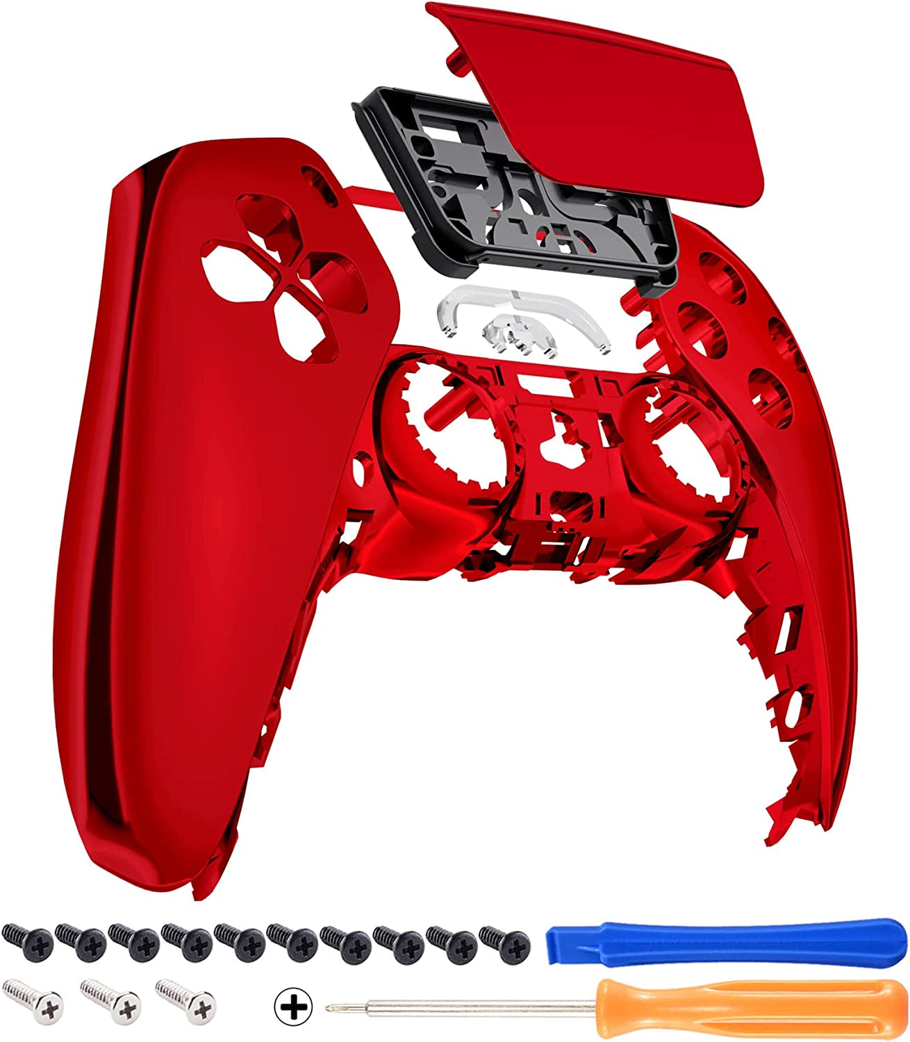 Chrome Red Glossy Touchpad Front Housing Shell Compatible with Ps5 Controller BDM-010 BDM-020 BDM-030 BDM-040, DIY Replacement Shell Custom Touch Pad Cover Compatible with Ps5 Controller