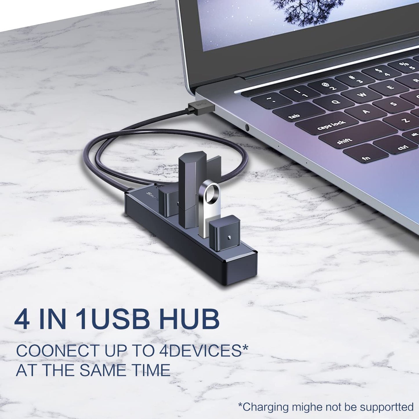 H302S USB 3.0 Hub for Laptop with 2Ft Long Cable, Multi USB Port Expander, Fast Data Transfer USB Splitter for Laptop, Compatible with Windows PC, Mac, Printer, Mobile HDD