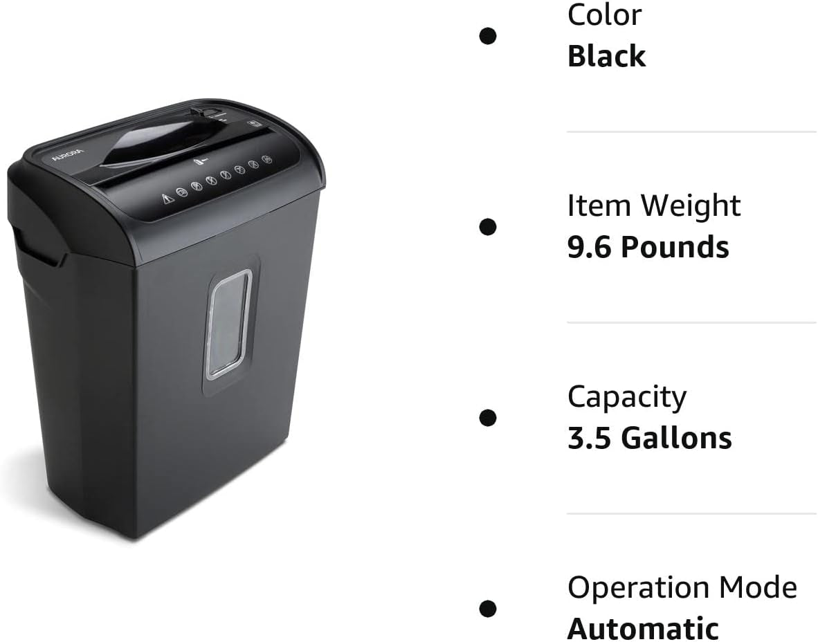 High-Security 6-Sheet Micro-Cut Paper Credit Card Shredder with 3.5-Gallon Wastebasket, 4-Minute Continuous Running Time, Security Level P-4