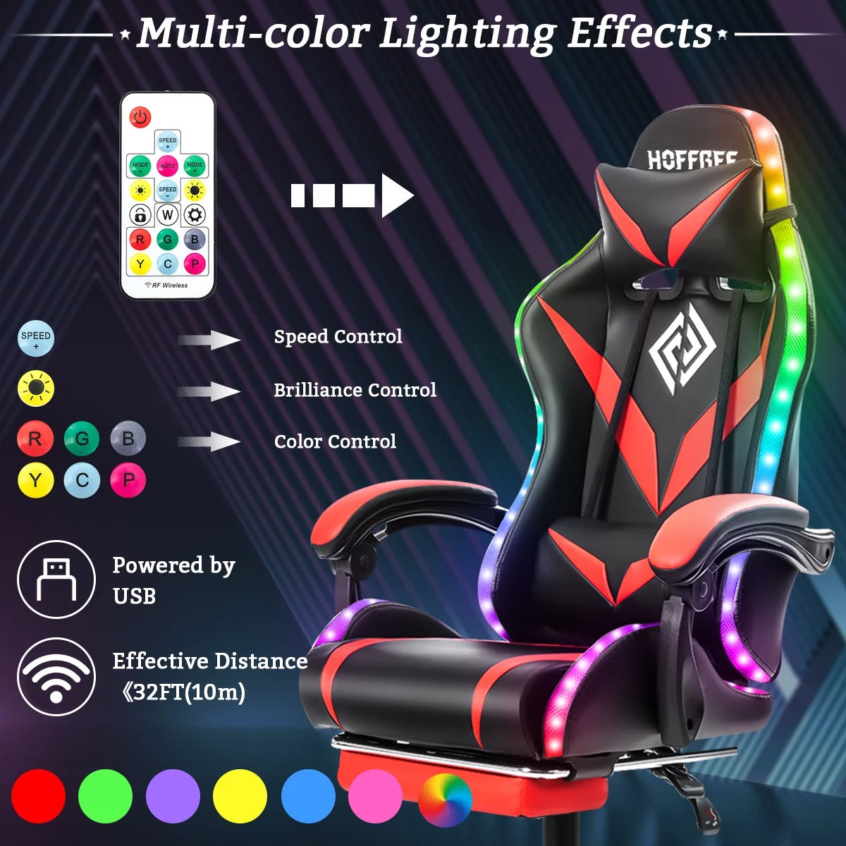 Gaming Chair with Massage and LED RGB Lights Ergonomic Computer Chair with Footrest High Back Video Game Chair with Adjustable Lumbar Support Linkage Armrest for Home Office