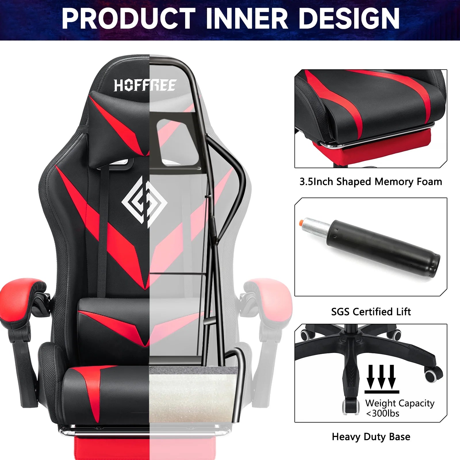 Gaming Chair with Massage and LED RGB Lights Ergonomic Computer Chair with Footrest High Back Video Game Chair with Adjustable Lumbar Support Linkage Armrest for Home Office