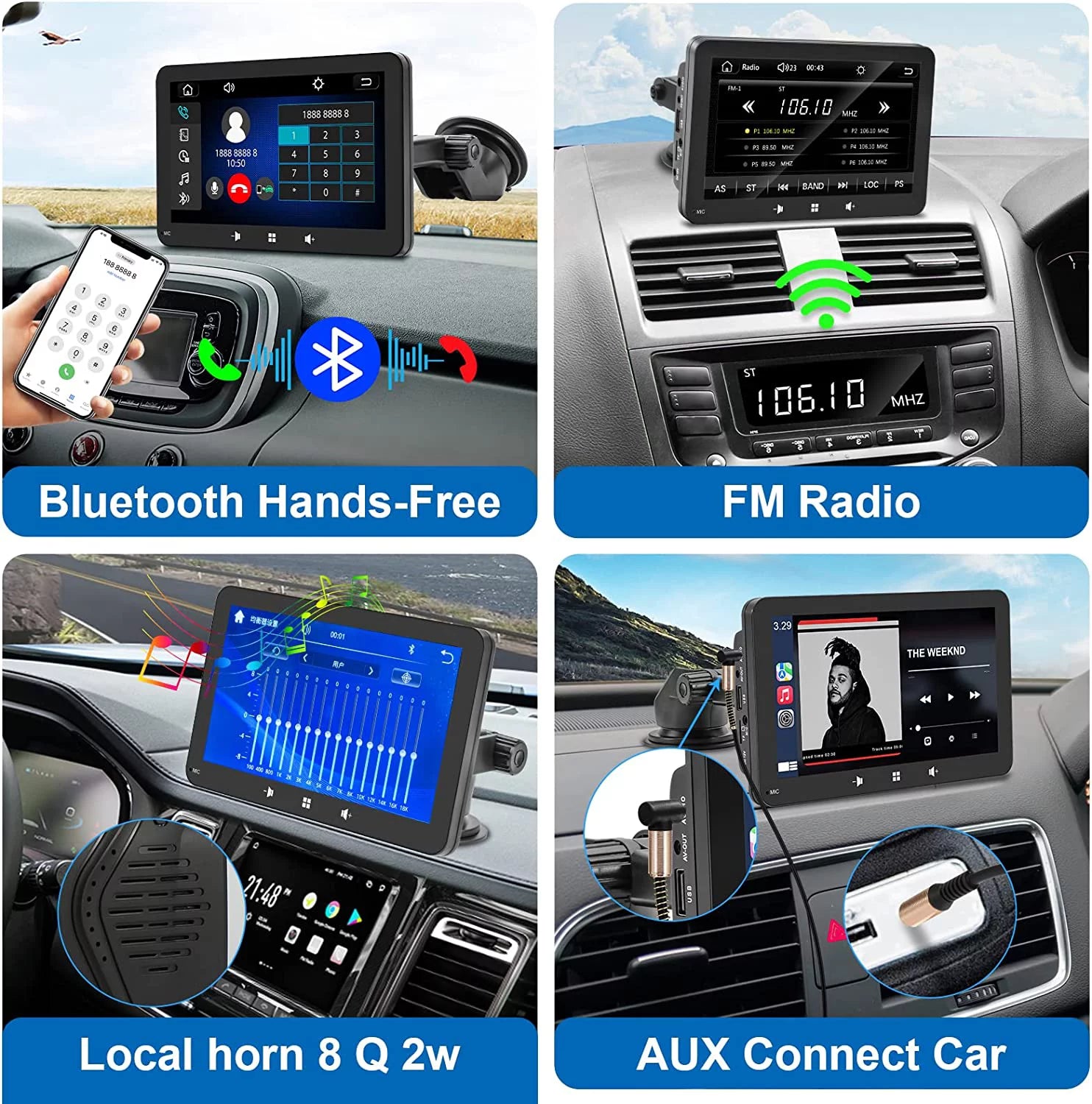 2023 Newest  Portable Car Radio with Apple Carplay and Android Auto, Wireless Car Stereo 7" IPS Touchscreen with Bluetooth Hands-Free/Mirror Link/Siri Assistant, Windshield Mounted